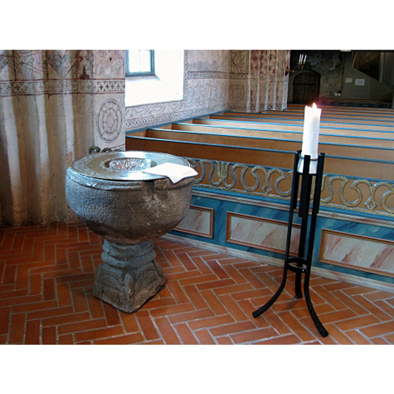 the medieval font restored to use in this church