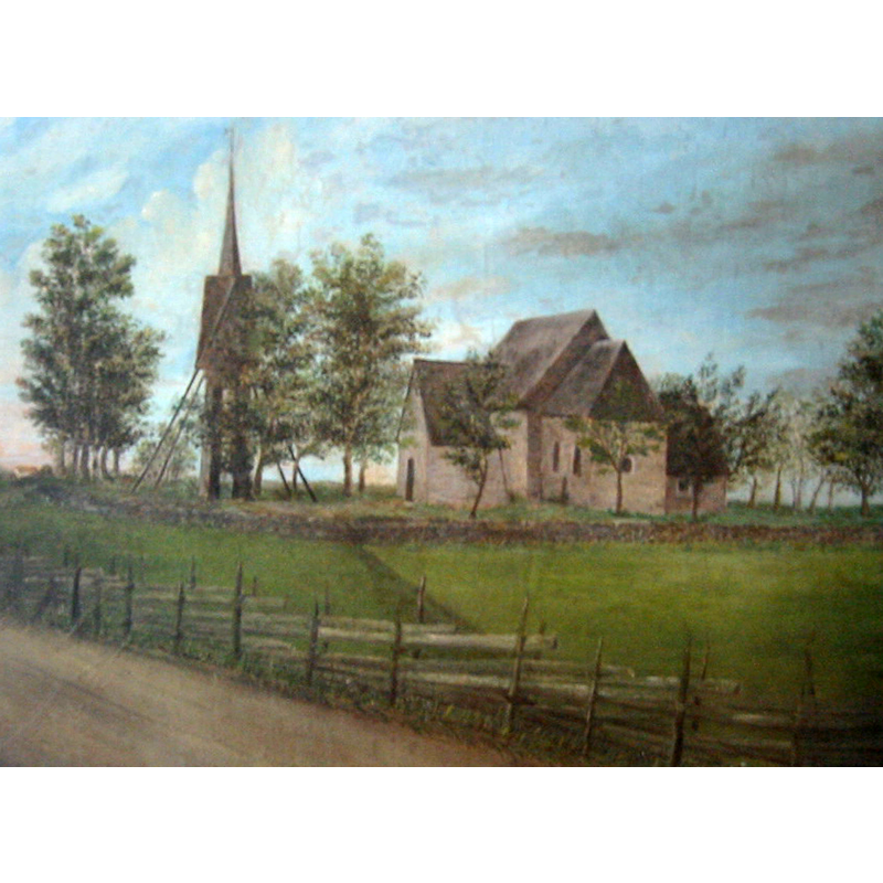 probably a photograph of one of two watercolours remaining of the old church before its demolition, kept in the sacristy of the new church