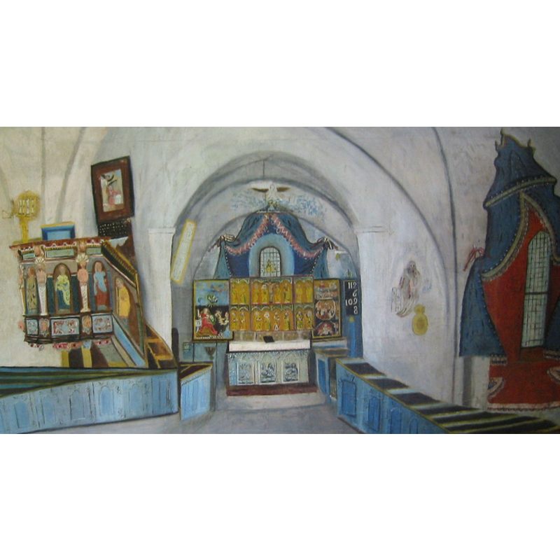probably a photograph of one of two watercolours remaining of the old church before its demolition, kept in the sacristy of the new church