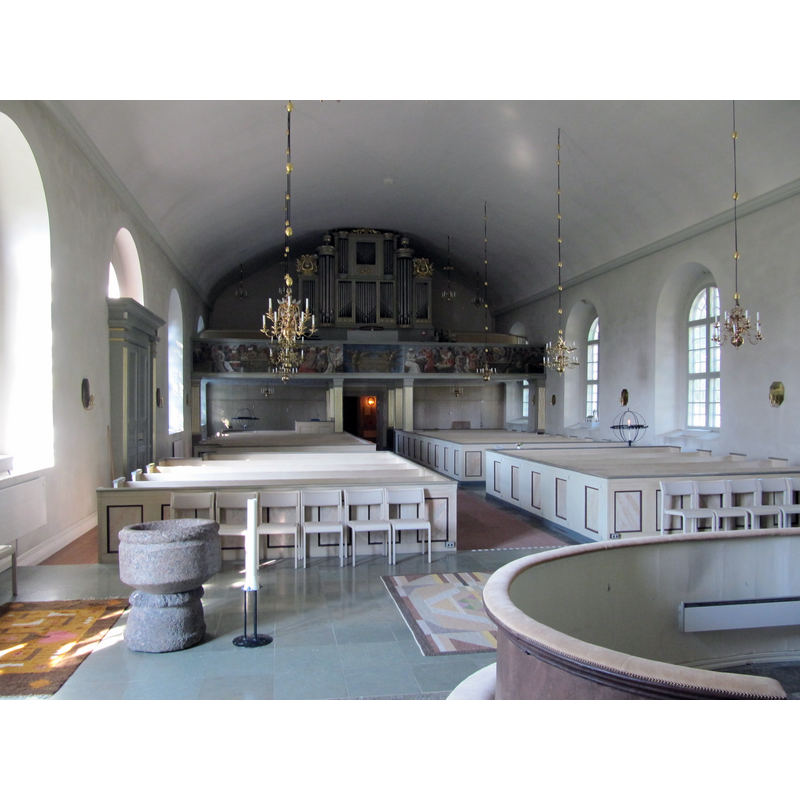 the medieval font inside the 19thC church, in the southeast corner