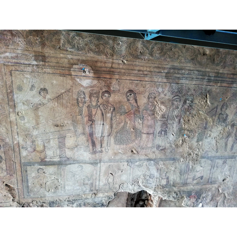detail of one of the figural mosaics in the Roman villa of Noheda