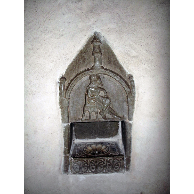 Source caption: "Wall sculpture which local tradition long has had as King Sweartgar I of Sweden"