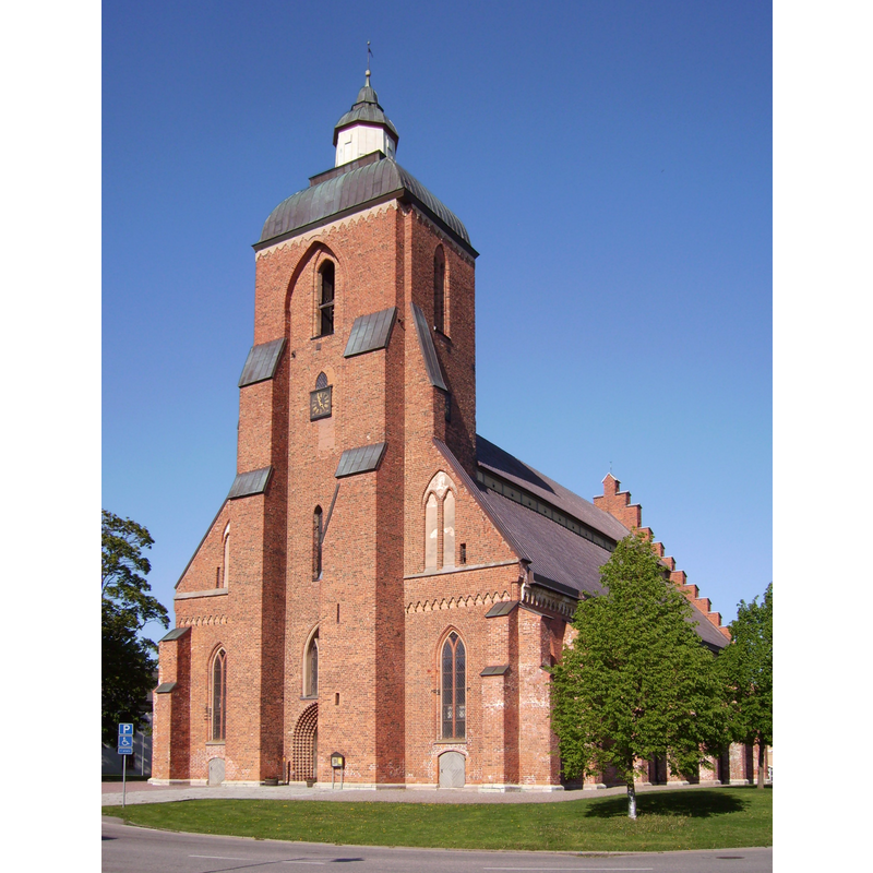 Source caption: "The Middle Age church ”Vårfrukyrkan” in Skänninge, built around 1300 by the German population in the town, the Swedish population had a different church, but after the Reformation this is the only church left in the town, churches and monasteries destroyed by the Swedish king Gustaf Vasa around 1550, when he need stones to his new castle in Vadstena."