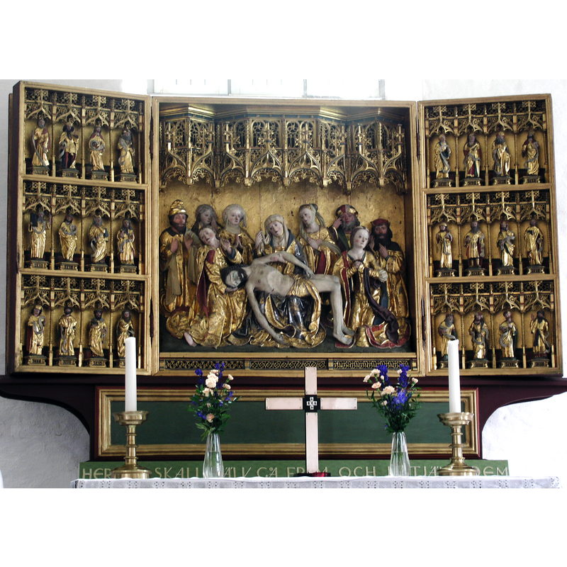 Source caption: "St Laurentii Church, Söderköping. Triptych. The motif alludes to the Saint Bridget visions of Christs life and passion."