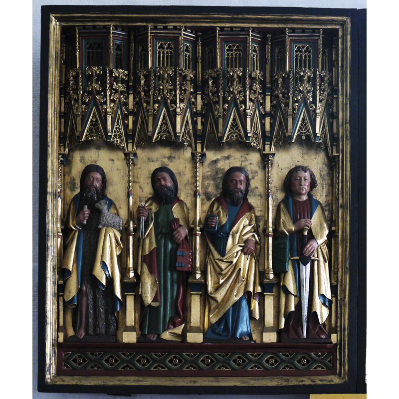 left panel of the late-14thC retable made of oak in Lübeck; it was restored in 1892