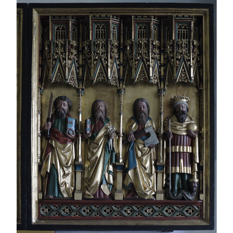right panel of the late-14thC retable made of oak in Lübeck; it was restored in 1892