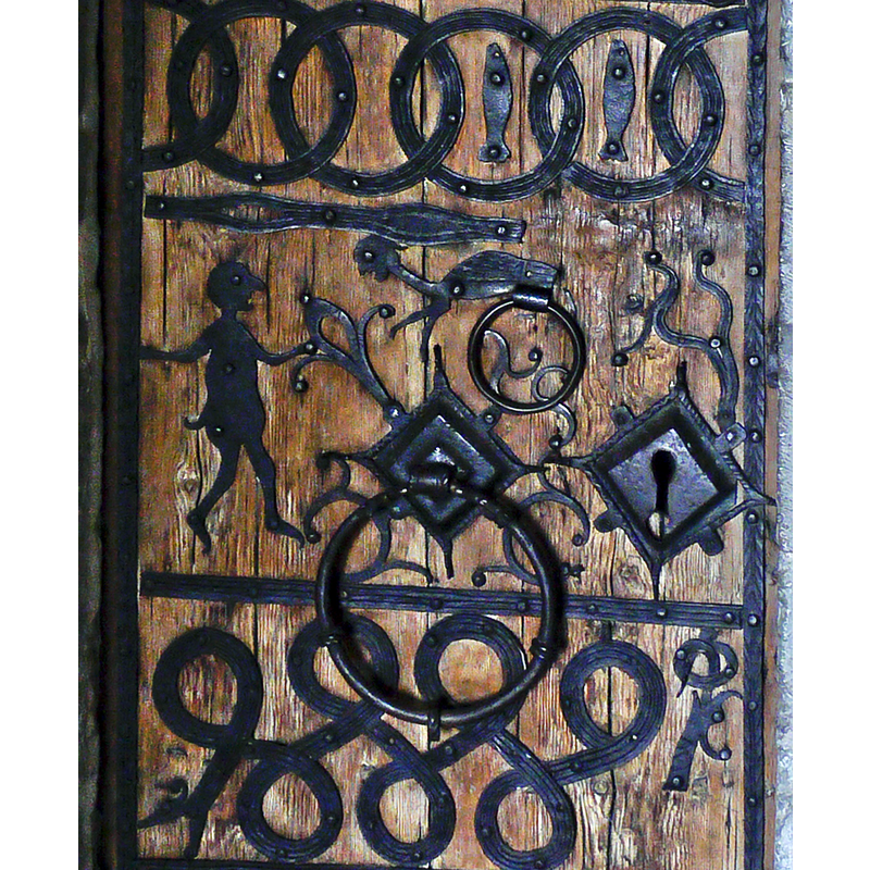 Source caption: "Väversunda kyrka/church. Diocese of Linköping, Sweden. Door made by Asmund. Center part."