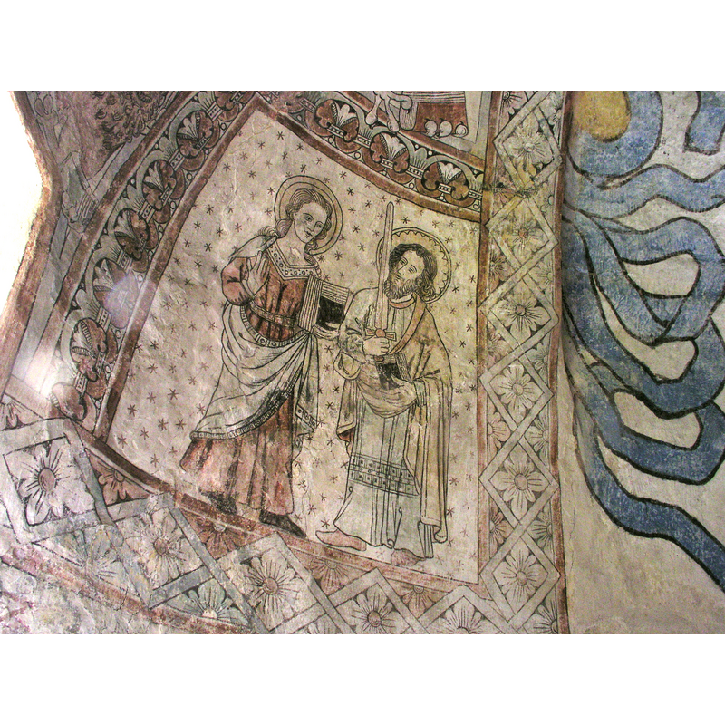 Source caption: "Saint John the evangelist and Saint Paul, fresco in Väversunda church, Sweden"