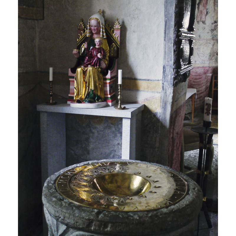 the Madonna and Child in the background is a 2007 copy of the original now in the SHM, Stockholm