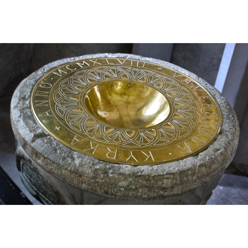 the baptismal dish designed by Erik Fant and dated 1948