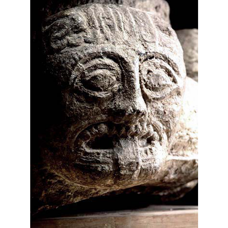 the caption for all four heads in Medeltidens bildvärld reads simply "manshuvud", but Erk Lundberg describes this one quite appropriately as "Trollhuvud"