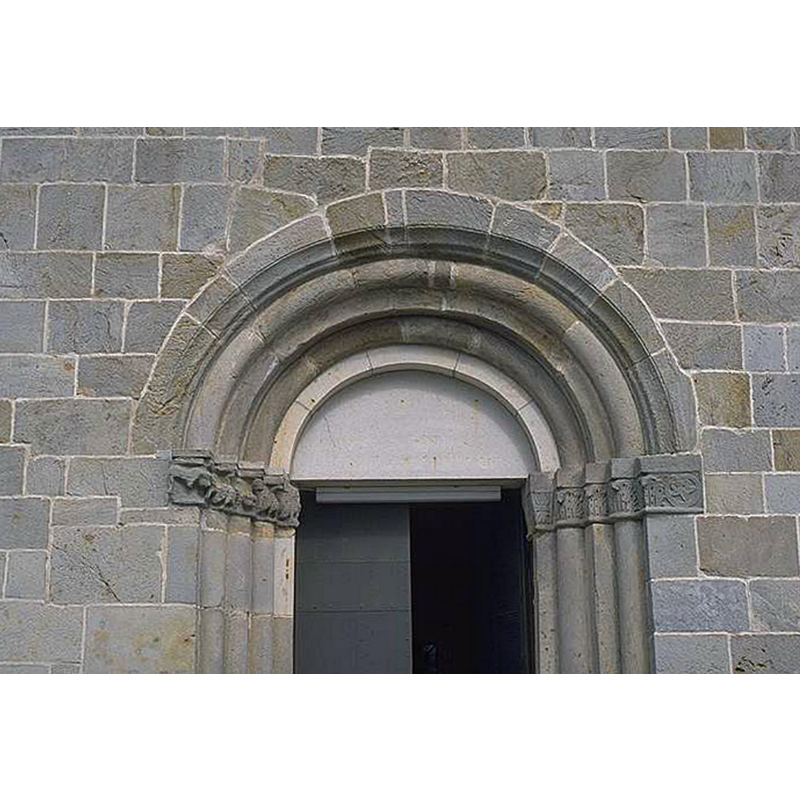 the earlier glass window was removed during the renovation and a blank tympanum installed in its place