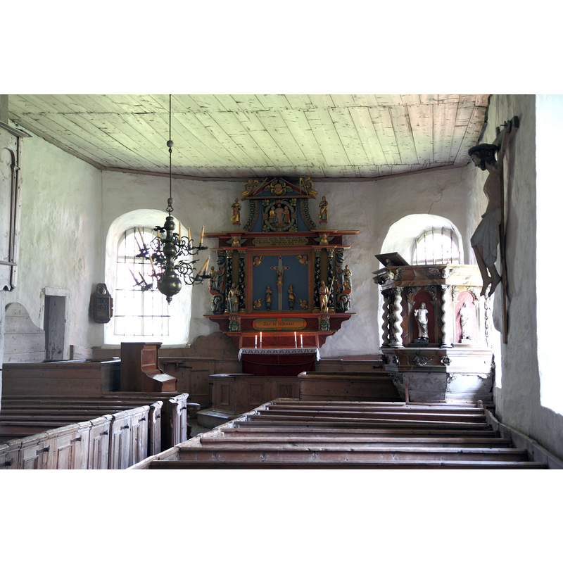 present day [2014] view of the interior of the old church [Ornunga gamla kyrka]