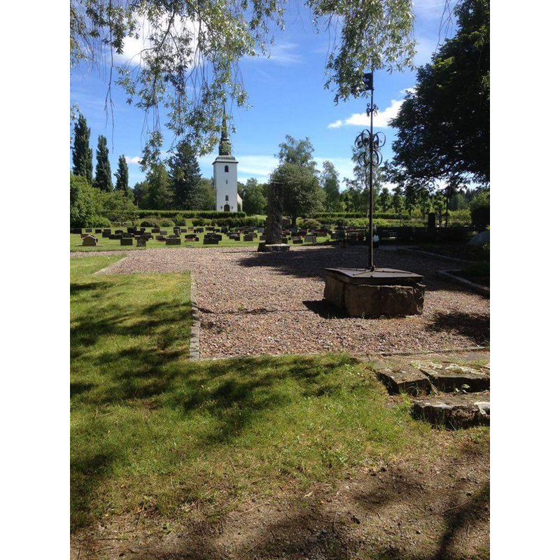 the site of the old church in the foreground; the new church in the background