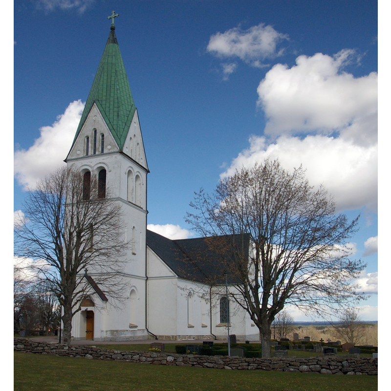 Source caption: "The church was built in 1766-1767 after the old church had been destroyed two years earlier in a lightning strike. The tower was erected in 1890."