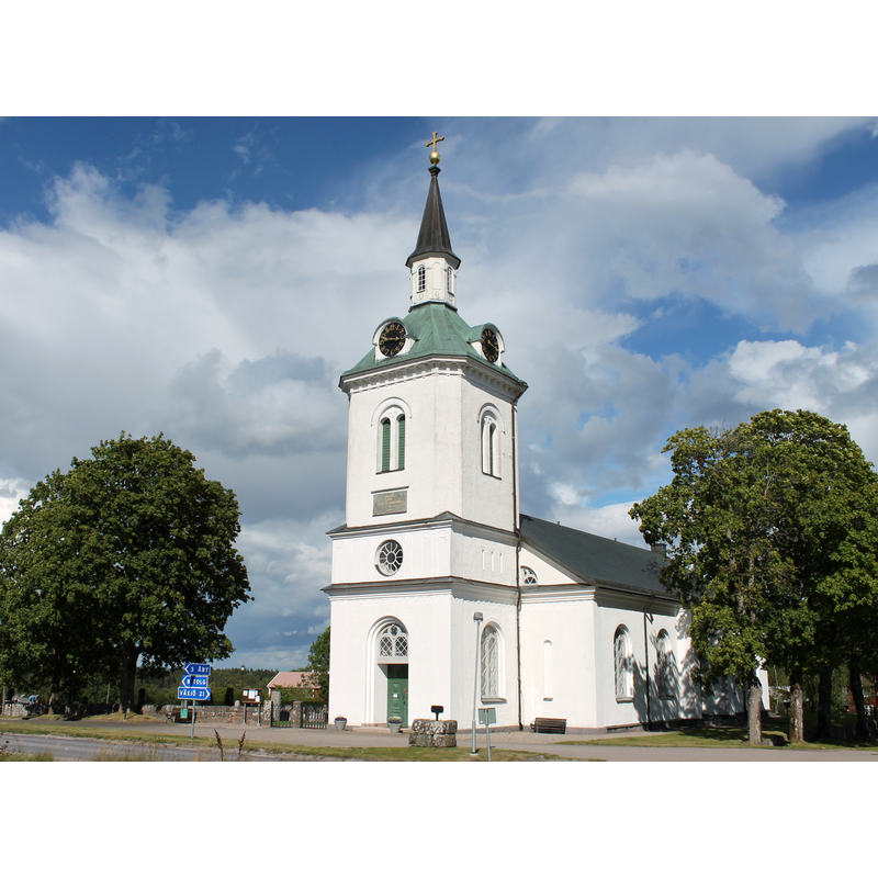 Source caption: "Tjureda kyrka.Kyrkan är uppförd av sten i historiserande blandstil och invigd 1862 av biskop Henrik Gustaf Hultman." [NB: this church replace the medieval one in Tjureda]