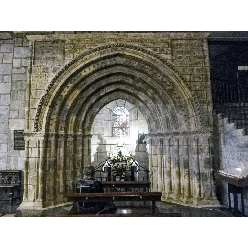the 13thC (?) baptistery portal, originally from a destroyed rural chapel, Ermita de San Esteban,nearby; built into this church in 1918