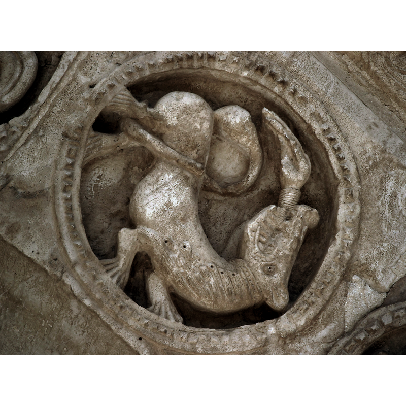 one of the Zodiac signs carved on an archivolt of the south portal