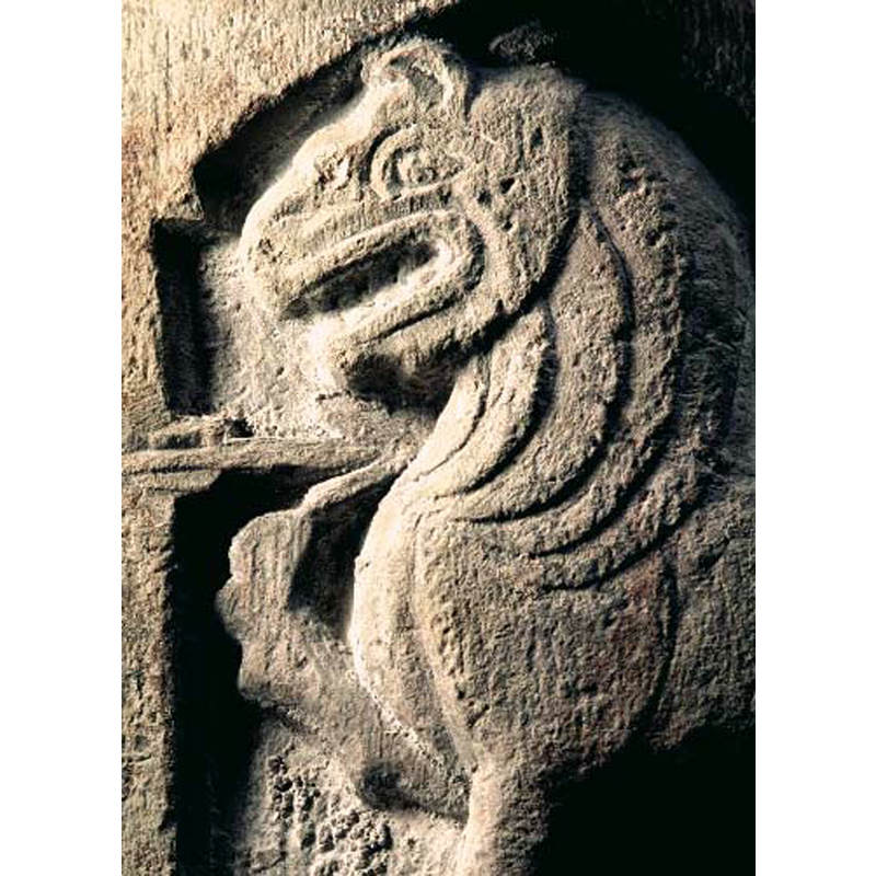 the lion raises its front right paw as if to catch the arrow aimed at its chest/neck
