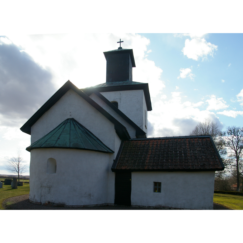 Source caption: "Mularps kyrka är en kyrka uppförd 1197-talet belägen i Mularp i Falköpings kommun. Tornet byggdes på 1500-talet."