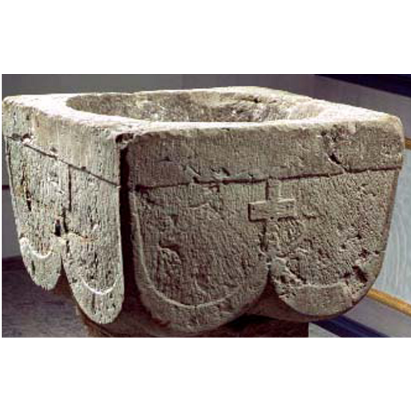 large scallops defining the lower end of the cushion capital shape of the basin