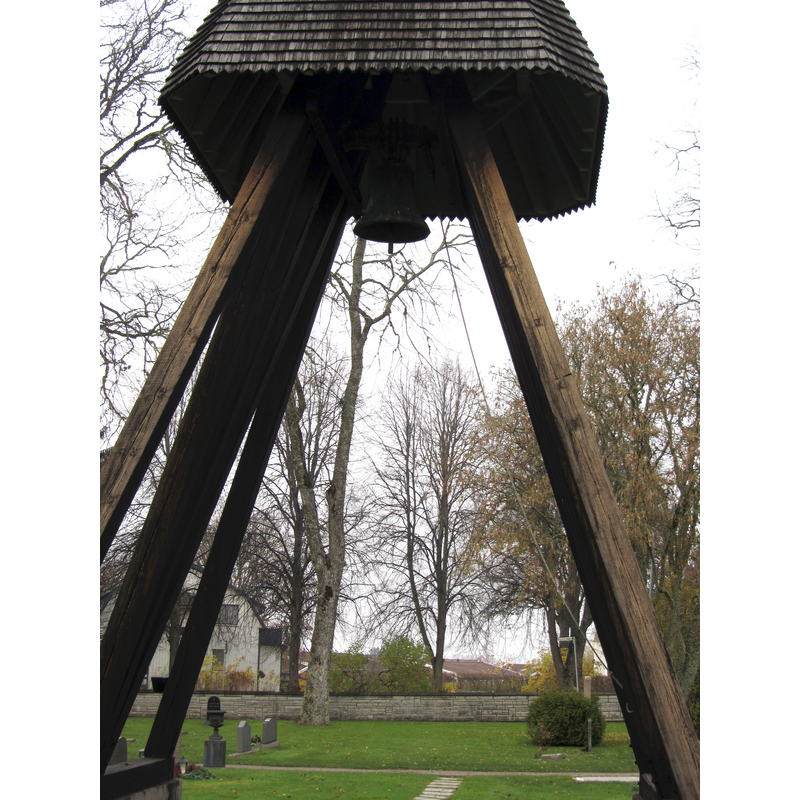 the old 13thC bell now hangs in the cemetery belfry