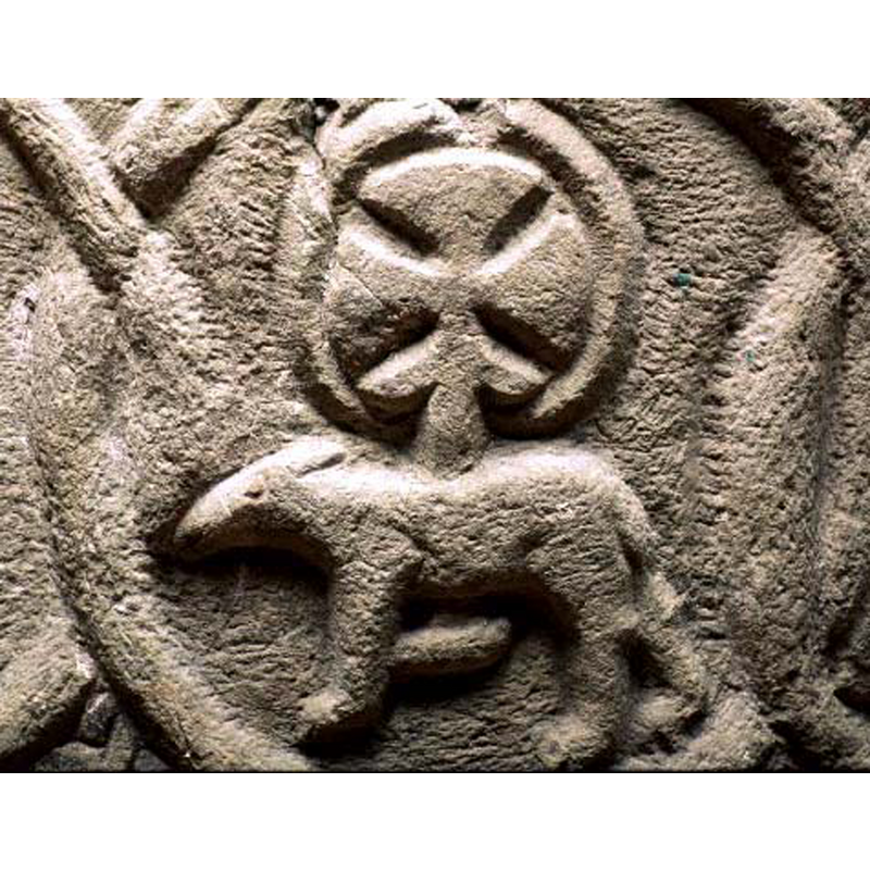 the quadruped is non-descript; the portent cross very large and inscribed in a circle