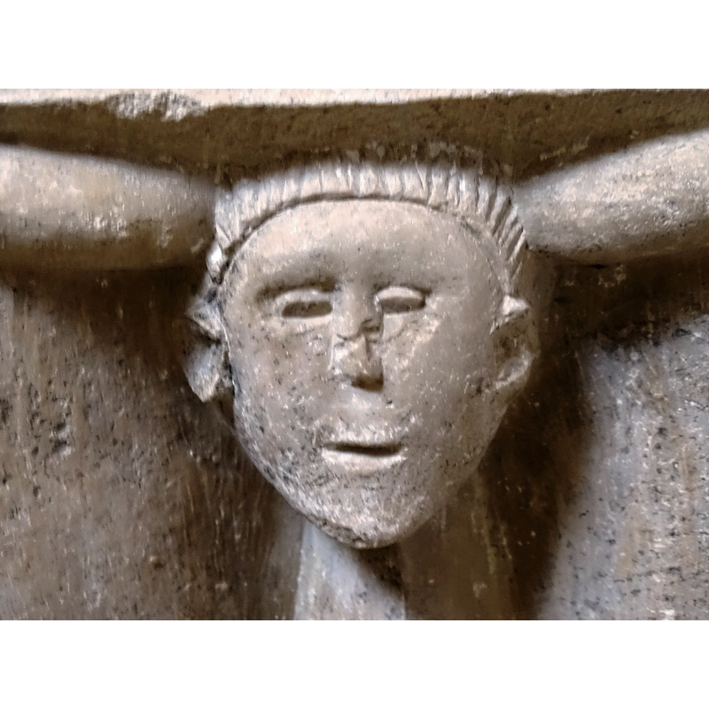 a young man's? what are the horn-like objects that appear to protrude from the sides of his head?