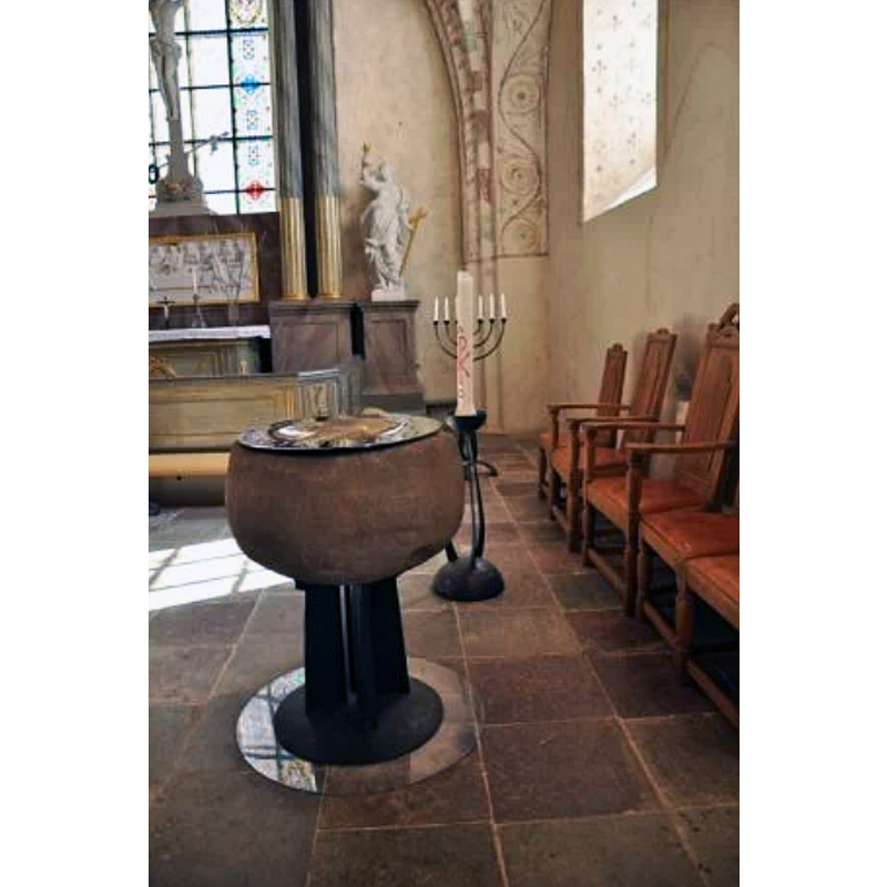 the 13thC basin mounted on a modern metal base