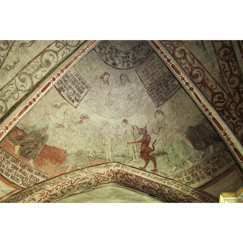 Source caption: "Bälinge church in Sweden with famous wall paintings made by Peder The Painter 1621-1622."