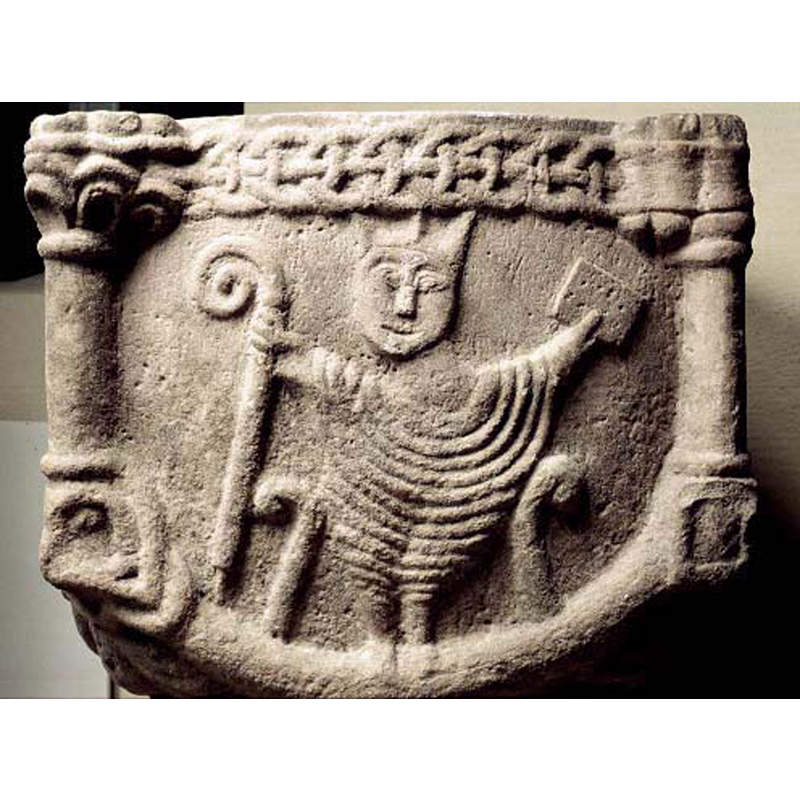 the two scrolls by his lower body are the seat or throne