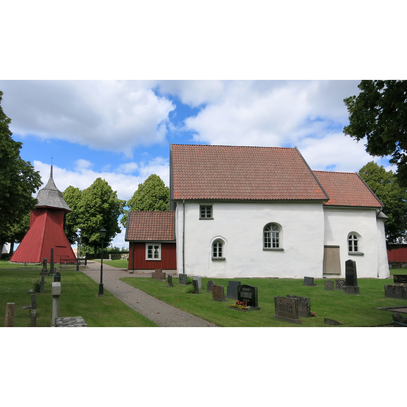 Source caption: "Mjäldrunga kyrka. Exteriör med klockstapel från söder."