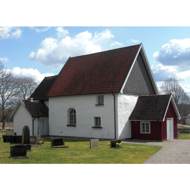 Source caption: "Exteriör av Mjäldrunga kyrka i Mjäldrunga socken, Gäsene härad, Herrljunga kommun, Skara stift, f.d. Älvsborgs län, Västergötland, Västra Götalands län, Sverige."