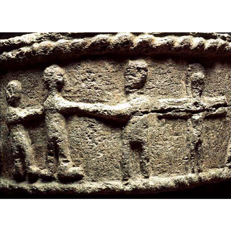 the scene may be a conflation of Christ's arrest and the Crucifixion