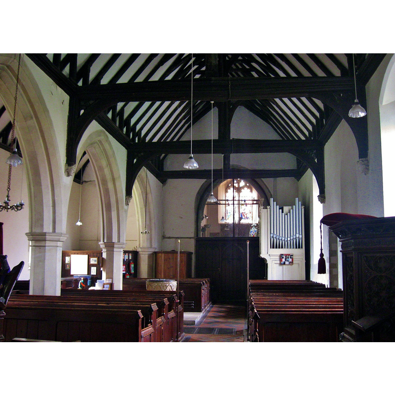 the 19thC font partially visible in the nave
