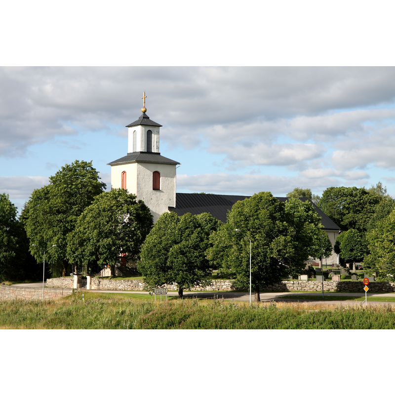 Source caption: "Gällstad och Södra Säms kyrka." [NB: the new church replaced both medieval churches]