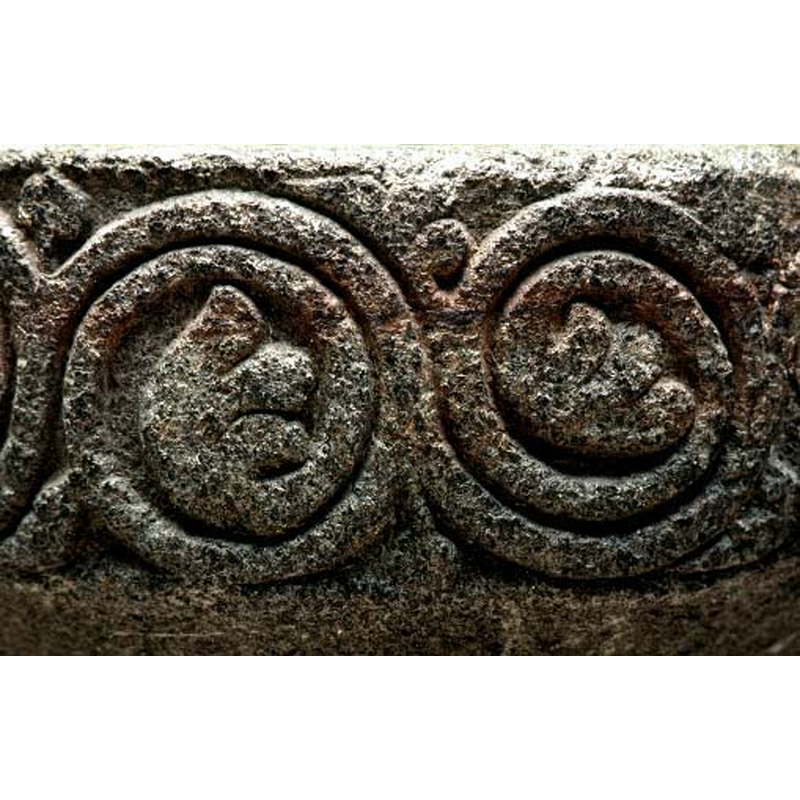 forming an interlace of connected circles, with tendrils sprouting in the spandrels