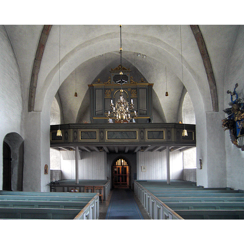 Source caption: "Orgelläktaren i Sankt Olofs kyrka i Falköping, f.d. Skaraborgs län, Skara stift, Västergötland, Västra Götalands län, Sverige."
