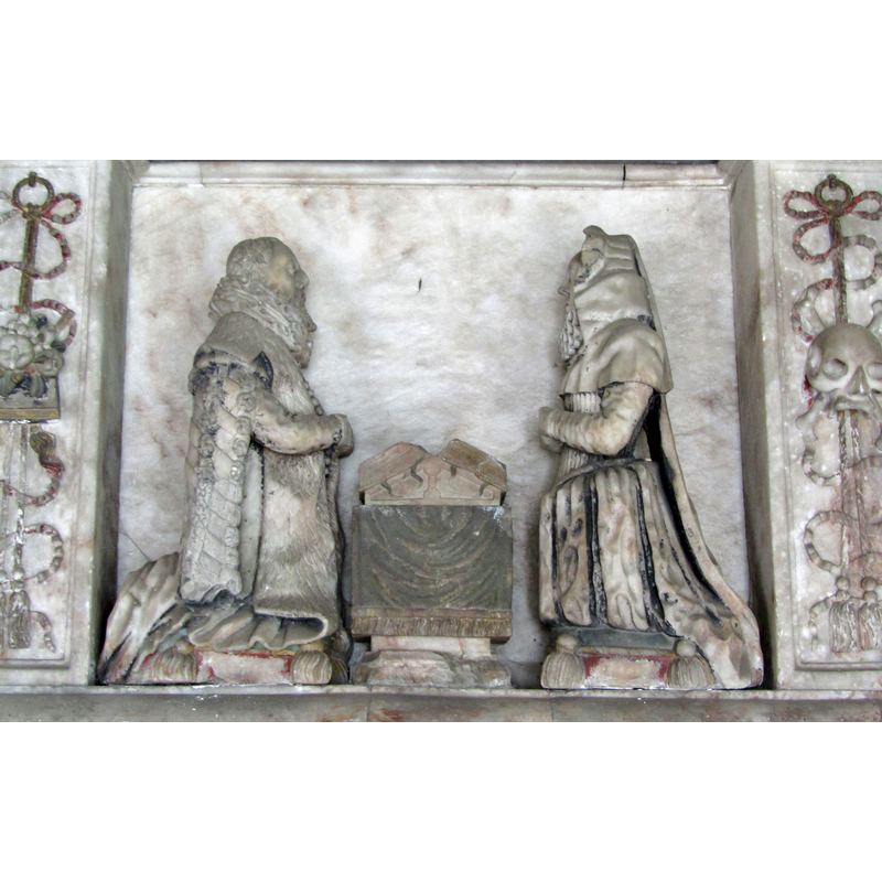 Simon Knott writes: "A well-to-do local family in the late 16th century were the Sheppards, and Richard and Anne Sheppard kneel in quiet content across a prayer desk, as if fully at ease with the Anglican settlement, with no reason to fear the puritan terror that the following century would bring" [www.norfolkchurches.co.uk/kirbybedon/kirbybedon.htm] [accessed 15 November 2020]