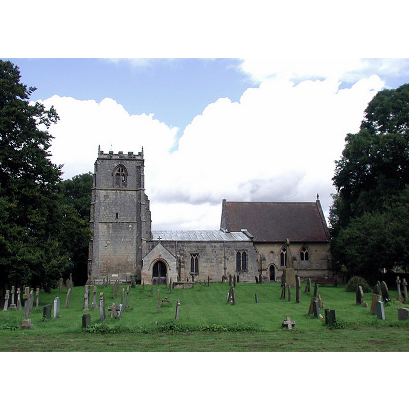 Source caption: "All Saints Church, Low Catton. A church was mentioned at Catton in the early 13th century. The church was described as ruinous in 1676 and was repaired and restored in 1859 to 1866 and again in 1908. The east window in the new chancel is by William Morris."