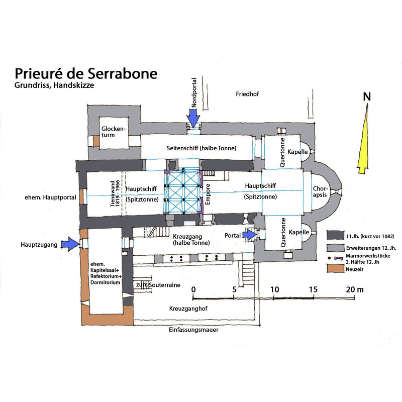 Source caption: "Serrabone, Grundriss, Handskizze"
