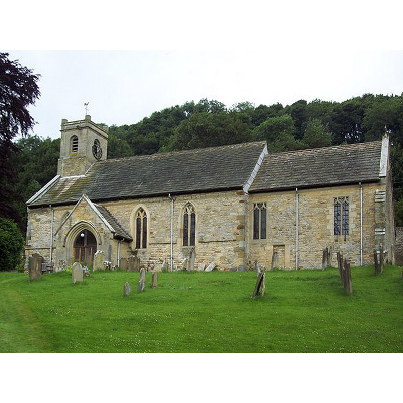 Source caption: "St Oswalds (King and Martyr) Church, Oswaldkirk. King Oswald worked with St Aidan to bring the Gospel to the North Saxons. Christian worship may have started in the village at this time. A wooden church was probably built and dedicated after Oswald was killed in AD642."