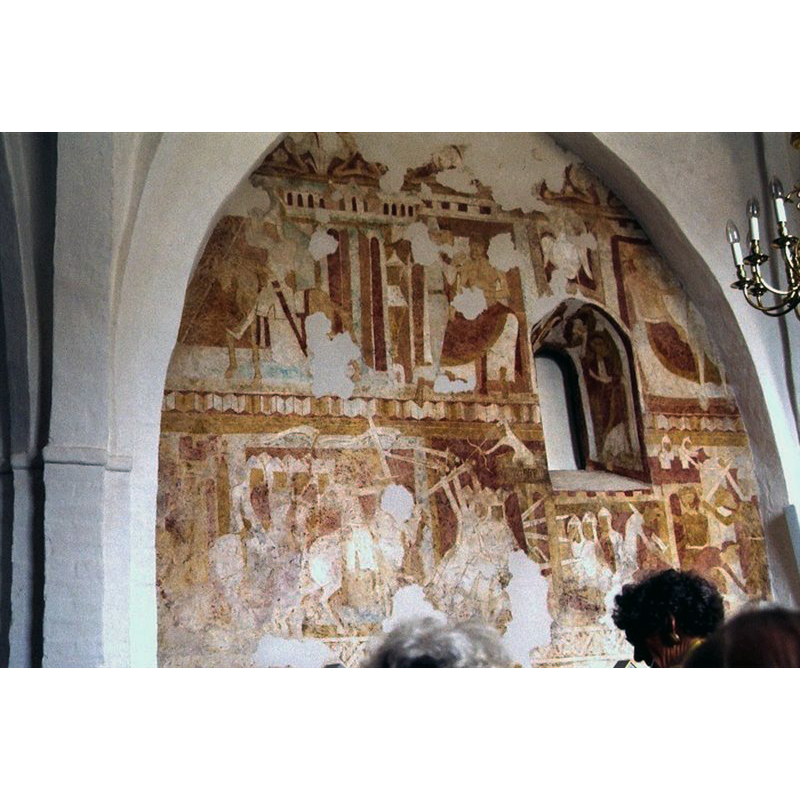 a detail of a medieval [13thC?] mural painting on the north wall of the nave; they were uncovered in the 1960s