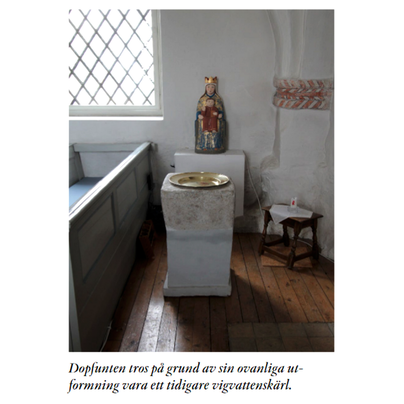 the sandstone 'basin' is medieval but was probably not made for a font; the brick base was added in the 19thC [cf. FontNotes]