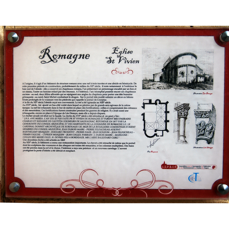 Source caption: "Église Saint-Vivien de Romagne, (Classé, 2003)"