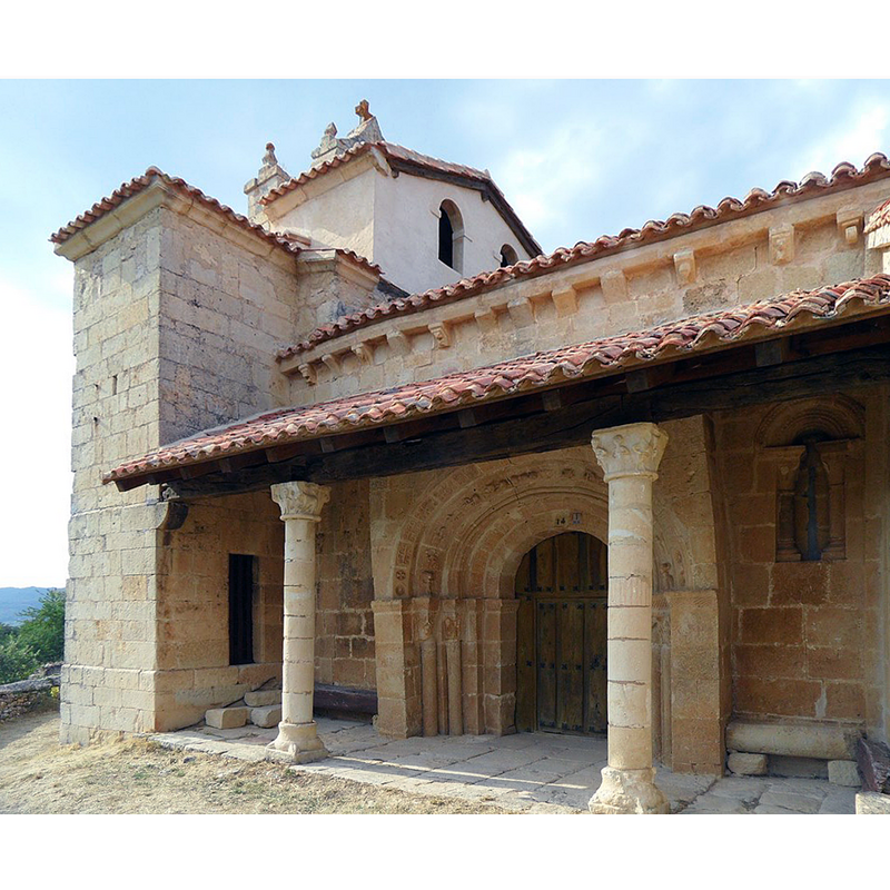 the columns and capitals of the porch are from the ruined church of Fuente Humorera