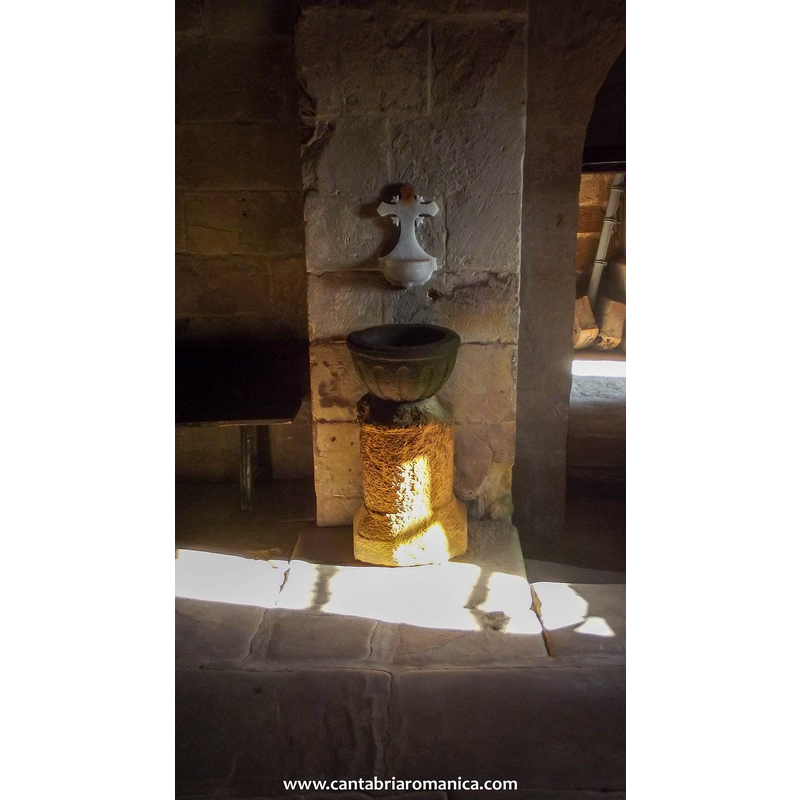 Two stoups: the hemispherical basin decorated with convex ribbing may be 18thC.