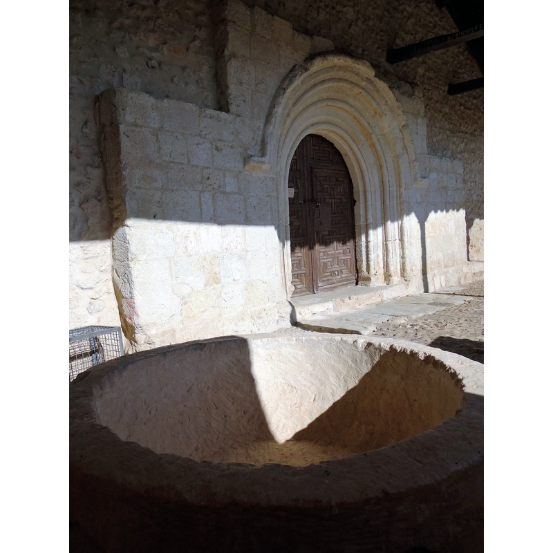 with an upper view of the font basin in the foreground