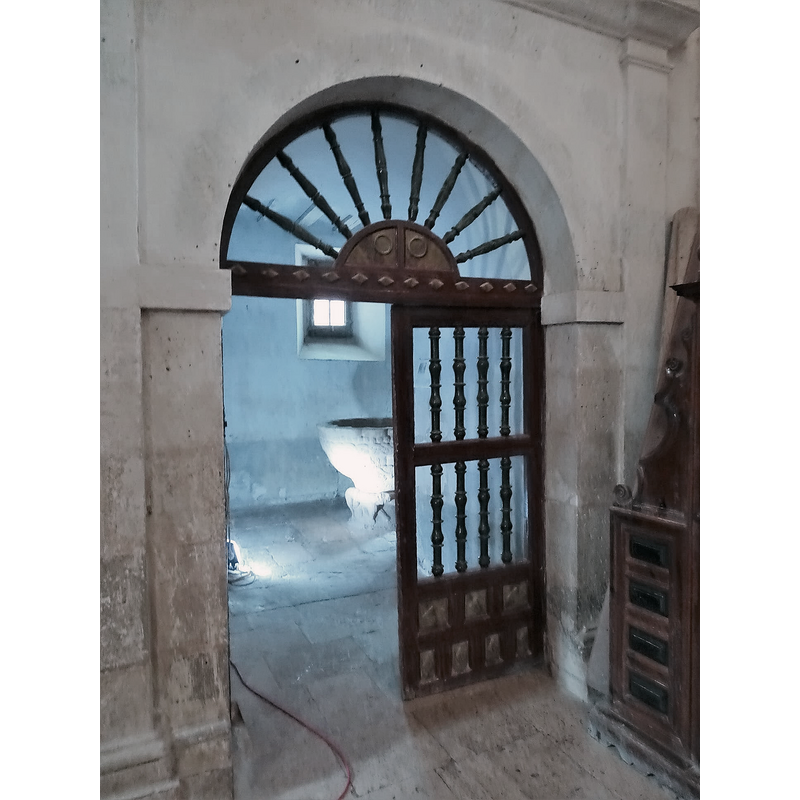 with the medieval font visible inside