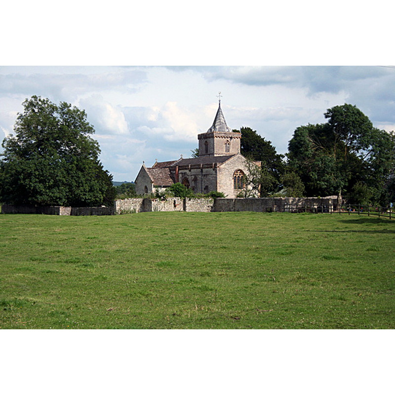 Source caption: "West Camel: All Saints church. Seen from the bridge over the river Cam on Parsonage Road"